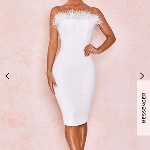 BIANCA WHITE FEATHER STRAPLESS DRESS - House of CB